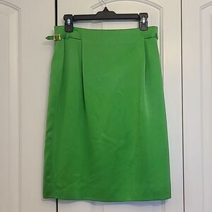 Rare Vintage DANA BUCHMAN Green Pure Silk Pencil Skirt Size 12P